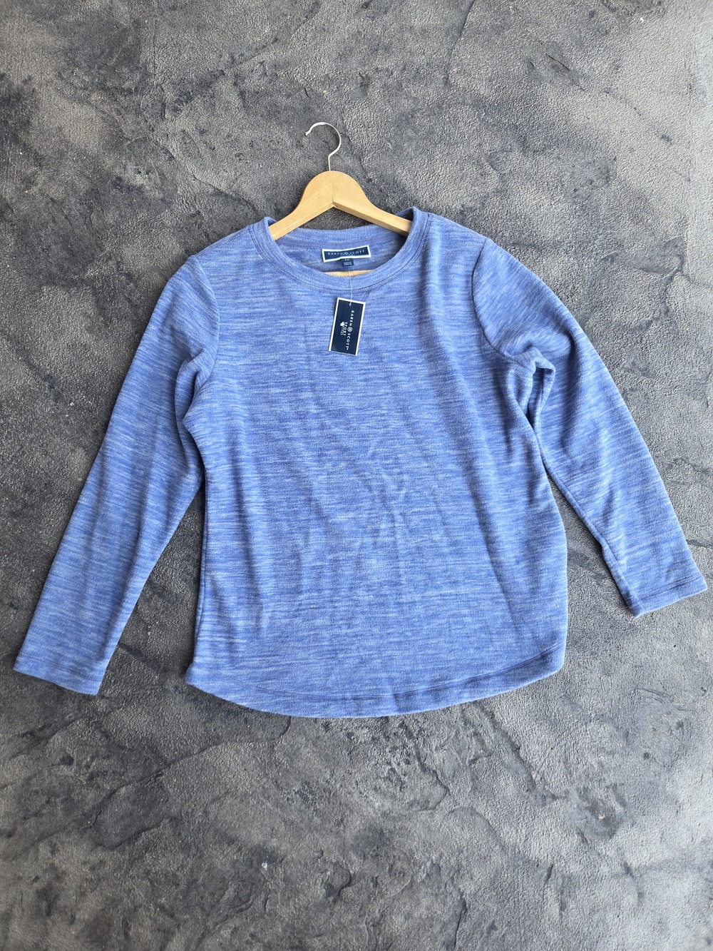 Karen Scott Sport  Heathered Light Blue Long-Sleeve Fleece Top Petite Medium NWT